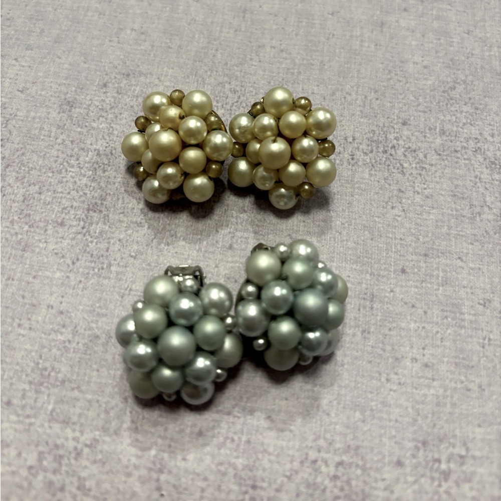 Japan marked cluster beaded clip-on earrings vintage 50s
